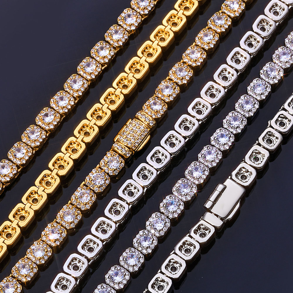 5mm halo square cluster tennis link chain & bracelet