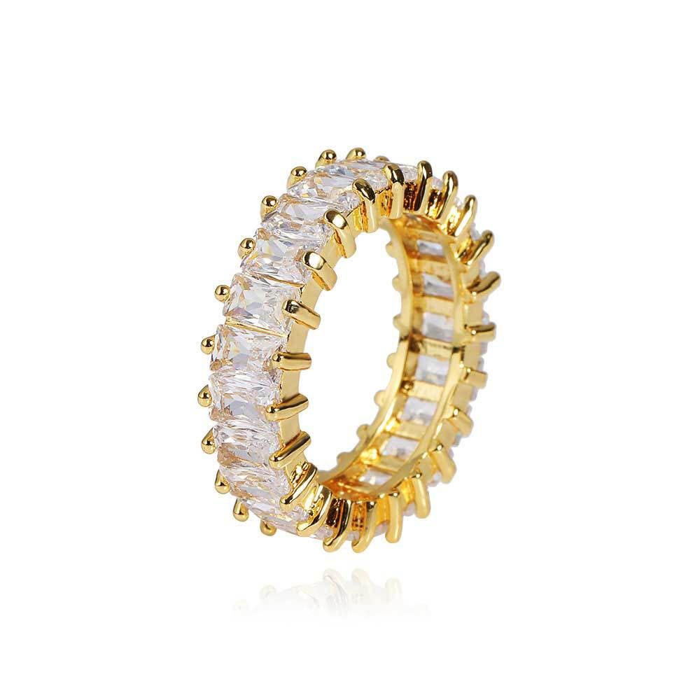 6mm Baguette Cut Cubic Zirconia Eternity Ring Gold Plating