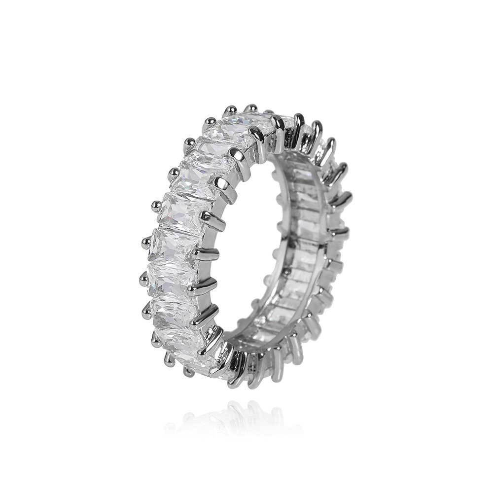 6mm Baguette Cut Cubic Zirconia Eternity Ring Silver Plating