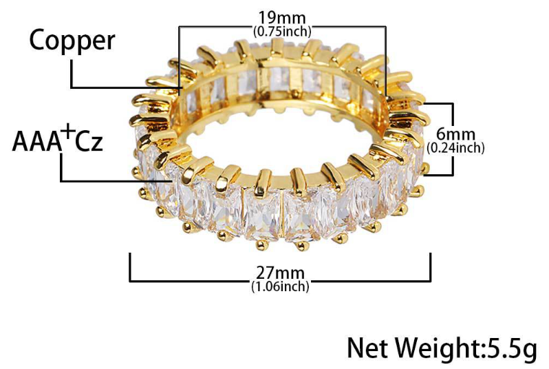 6mm Baguette Cut Cubic Zirconia Eternity Ring 6mm Baguette Cut Cubic Zirconia Eternity Ring