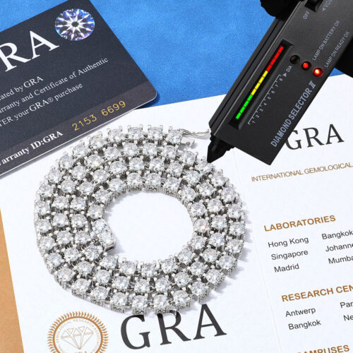 6mm Iced Out Tennis Link Chain Moissanite 925 Silver Rhodium Plating