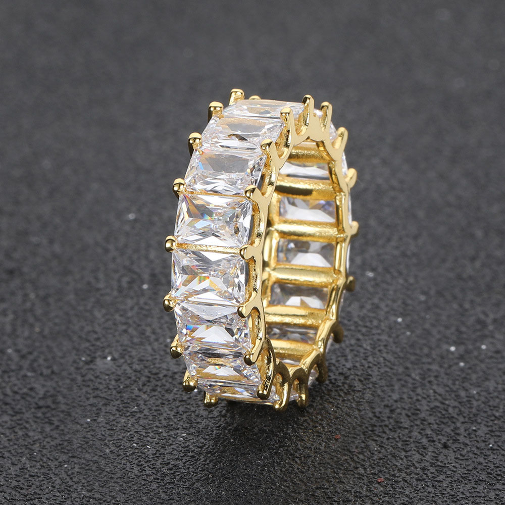 7mm Baguette Cut Cubic Zirconia Band Ring Gold Plating