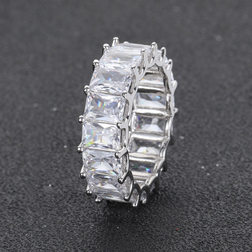 7mm Baguette Cut Cubic Zirconia Band Ring Silver Plating