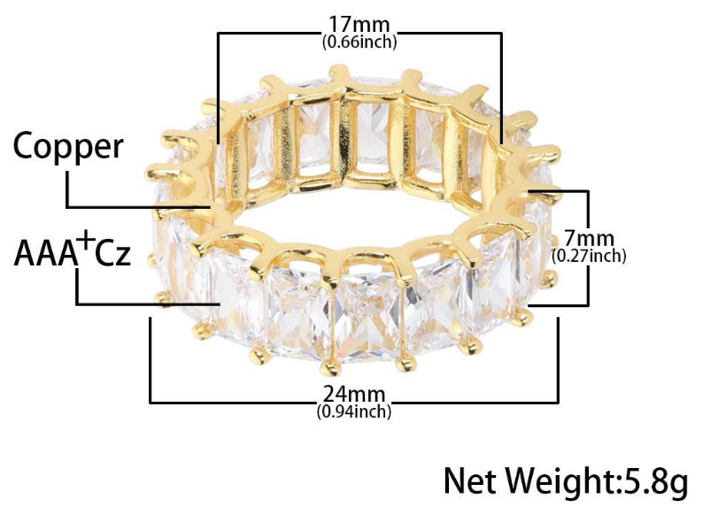 7mm Baguette Cut Cubic Zirconia Band Ring 7mm Baguette Cut Cubic Zirconia Band Ring