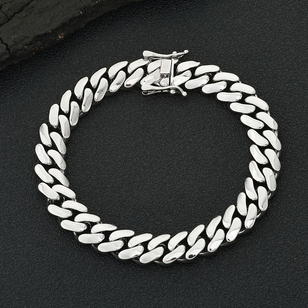 925 Sterling Silver Cuban Link Bracelet Rhodium Plating