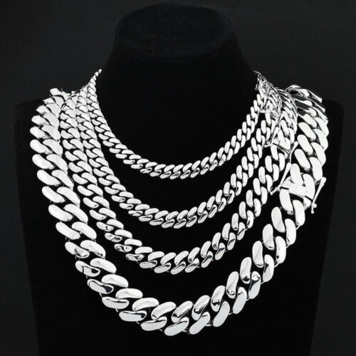 925 Sterling Silver Cuban Link Chain Rhodium Plating