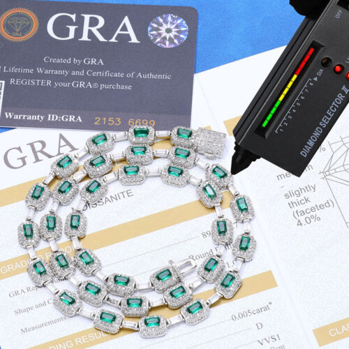 925 Sterling Silver Moissanite Green Cluster Chain