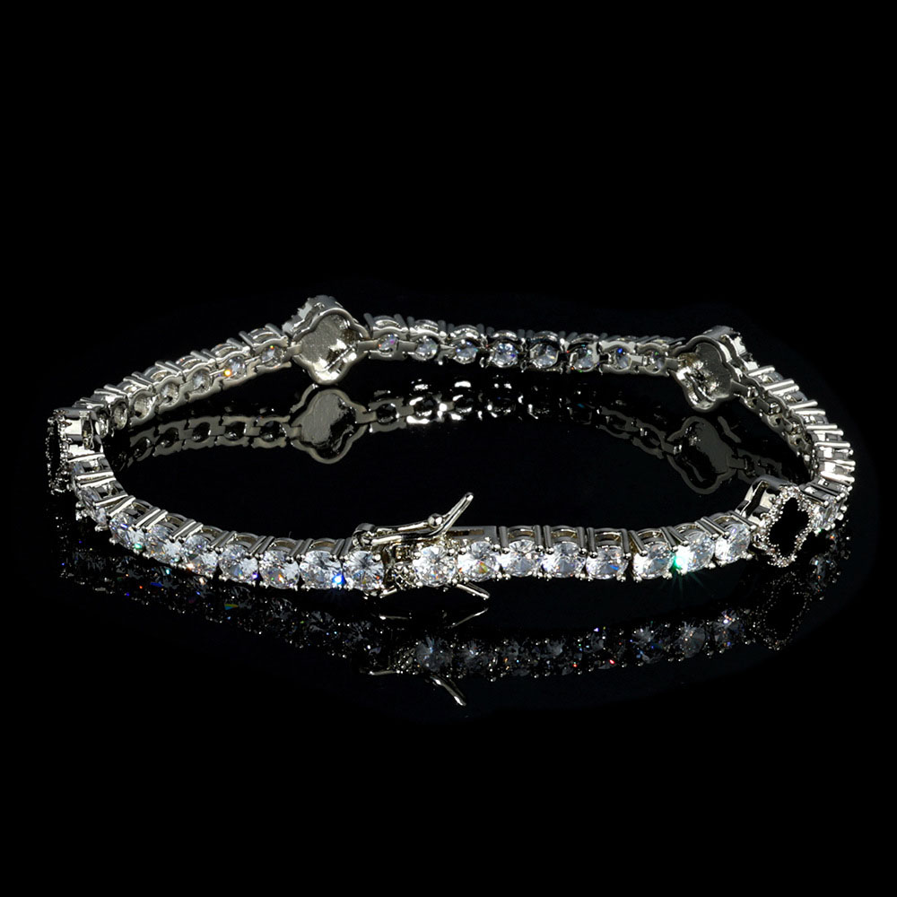 Black Clover Iced Out Cubic Zirconia Tennis Chain Bracelet Rhodium Plating