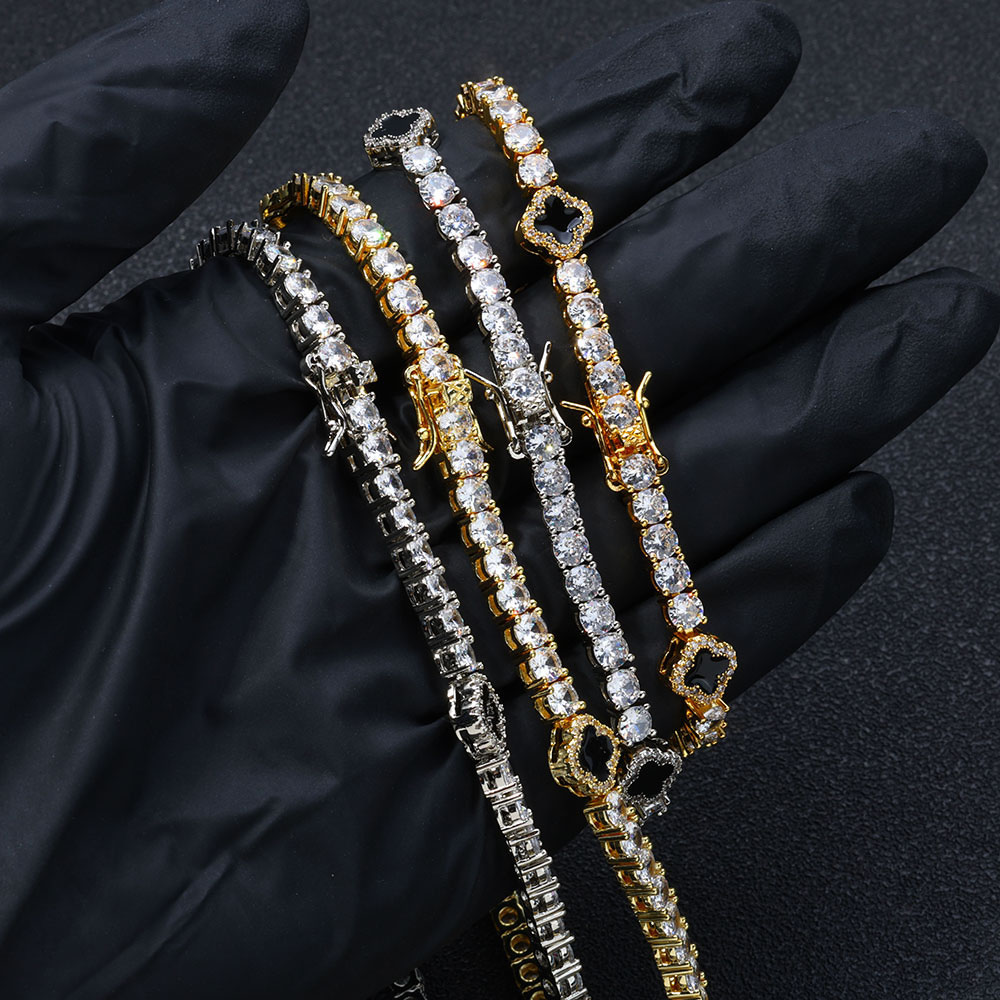 Black Clover Iced Out Cubic Zirconia Tennis Chain and Bracelet Wholesale