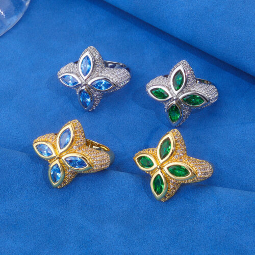 CZ Iced Out Halo Four Leaf Clover Ring Wholesale