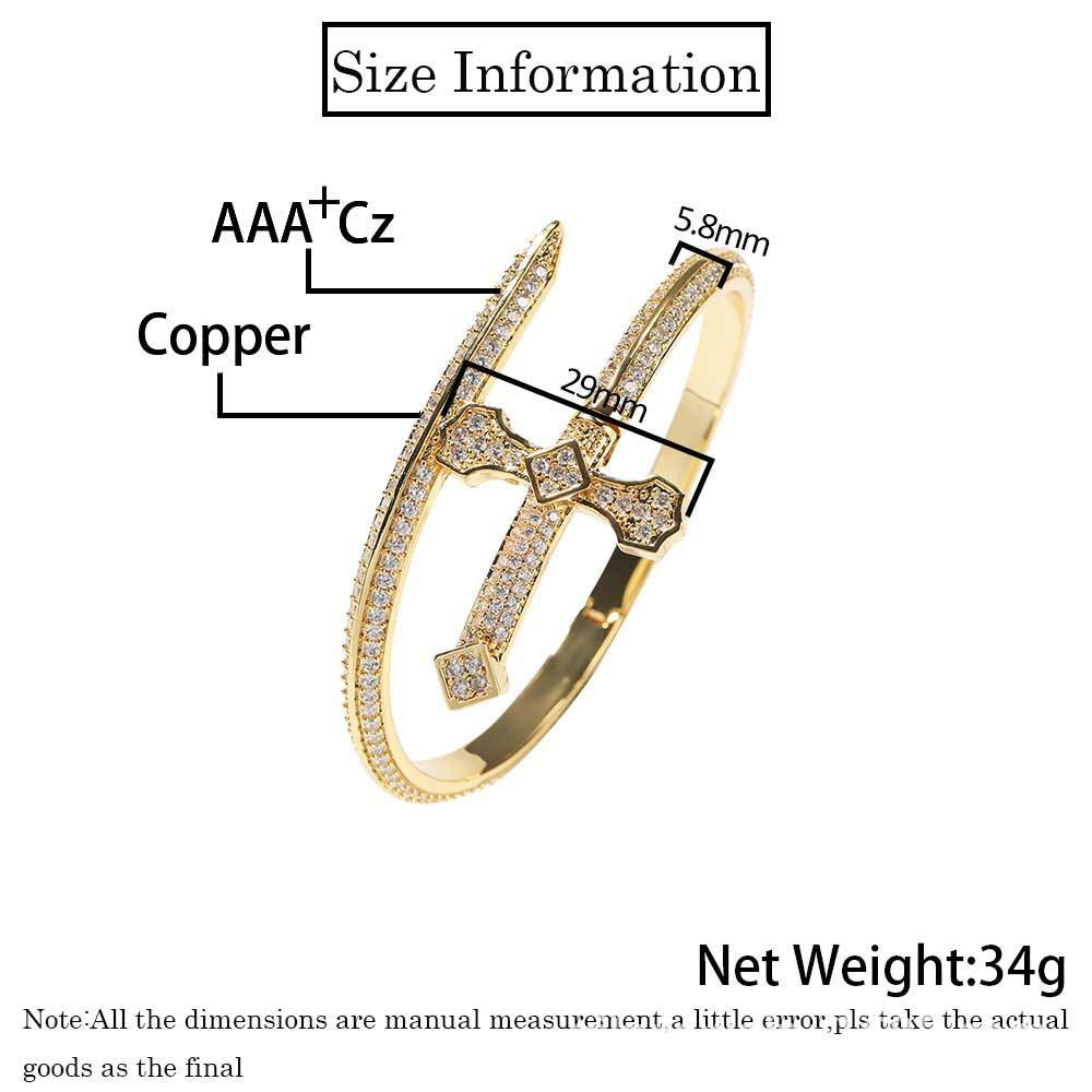 CZ Iced Out Hip Hop Sword Cross Bangle Wholesale