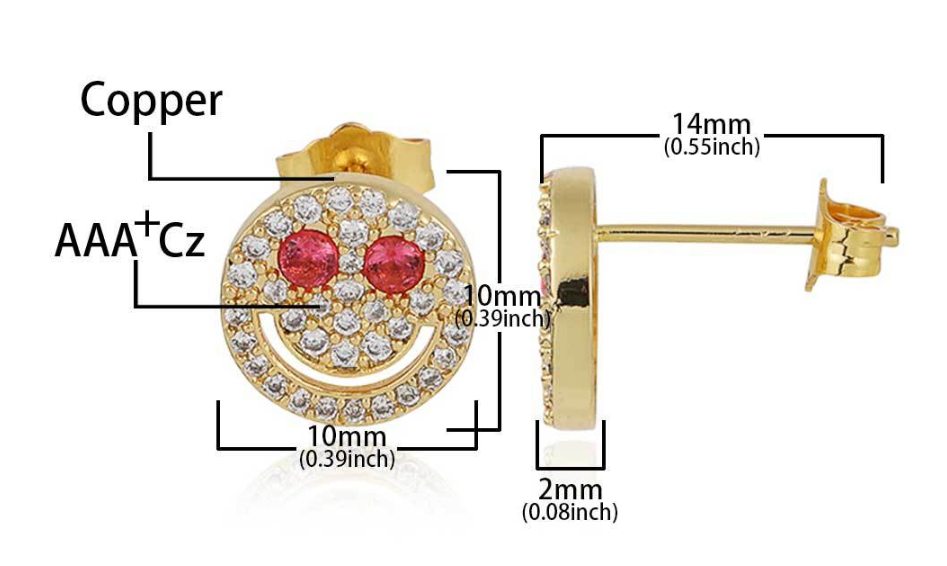 CZ Round-out Stud Earrings With Smiley Face Vendor