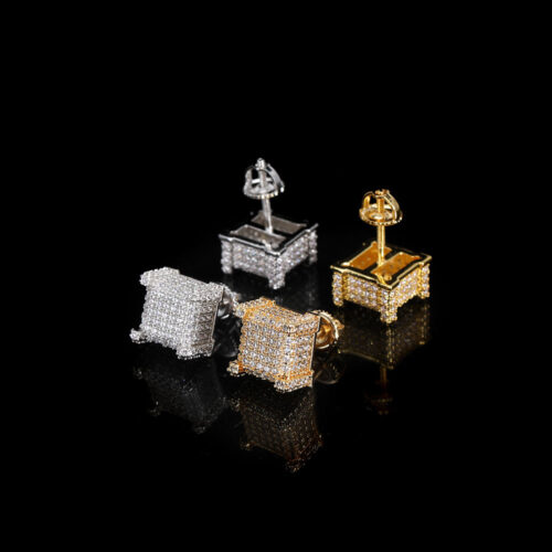 Iced Out CZ Pave Square Stud Earrings for Men