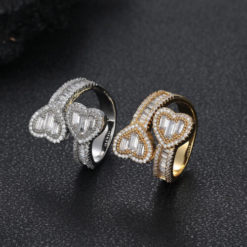 Cubic Zirconia Baguette Bypass Heart Ring Supplier