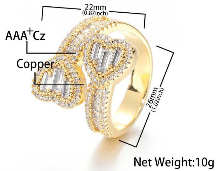Cubic Zirconia Baguette Bypass Heart Ring Cubic Zirconia Baguette Bypass Heart Ring