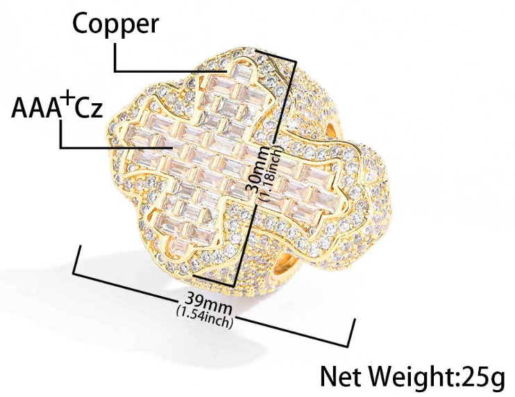 Cubic Zirconia Baguette Cross Ring for Men Cubic Zirconia Baguette Cross Ring for Men