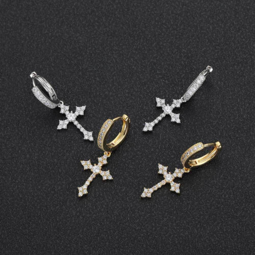 Cubic Zirconia Hoop Earrings with Cross Drop