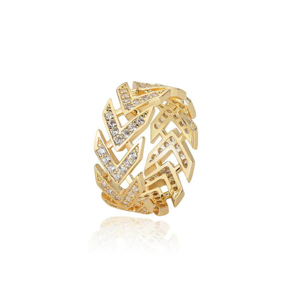 Cubic Zirconia Iced Out Arrow Band Ring Gold Plating