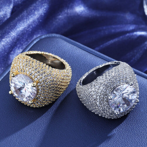 Cubic Zirconia Large Hip Hop Halo Ring Supplier