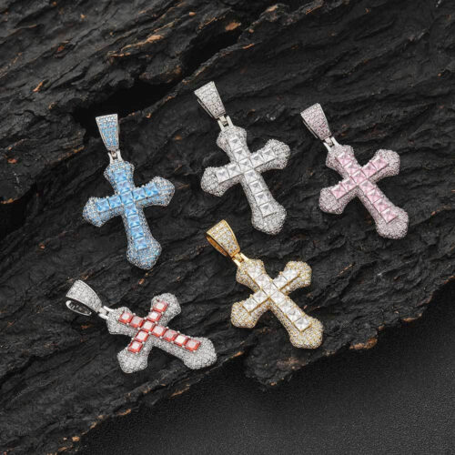 Cubic Zirconia Princess Micro Pave Cross Pendant Manufacture