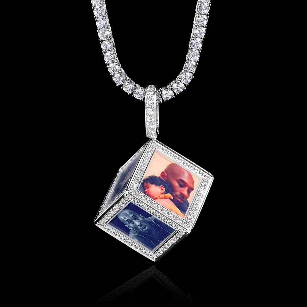 Custom Hip Hop 6-Sided Photo Cube Pendant Silver Plating