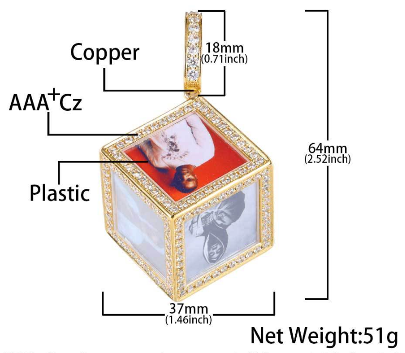 Custom Hip Hop 6-Sided Photo Cube Pendant Custom Hip Hop 6-Sided Photo Cube Pendant