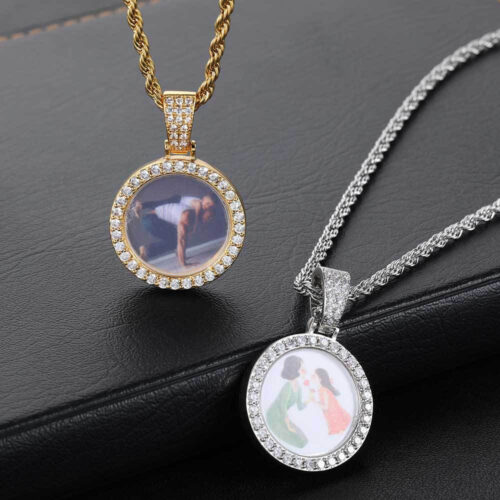 Custom Iced Out Circle Photo Pendant Necklace Supplier