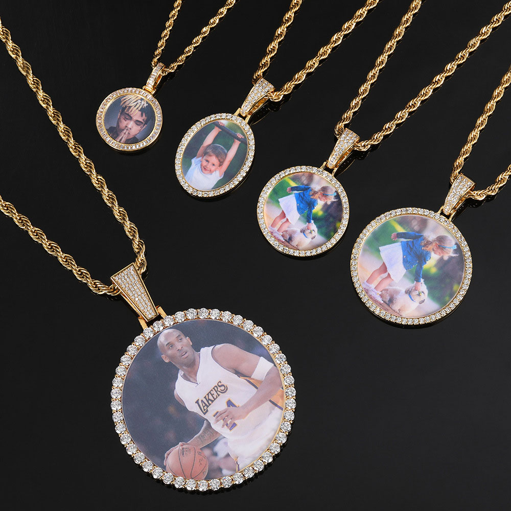 Custom Iced Out Circle Photo Pendant Necklace Wholesale