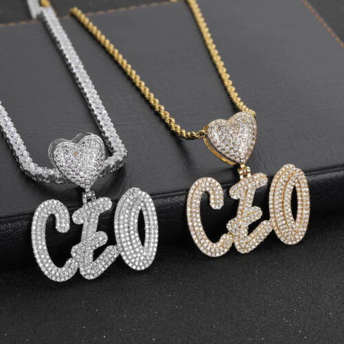 Custom Iced Out Letter Pendant with Heart Bail Vendor