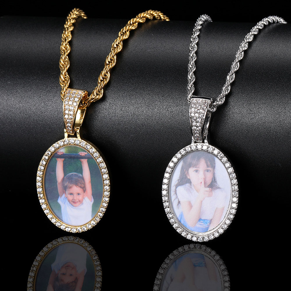 Custom Iced Out Oval Photo Pendant Necklace Factory
