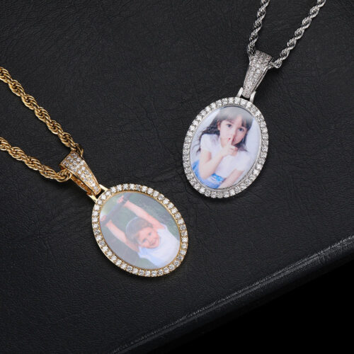 Custom Iced Out Oval Photo Pendant Necklace Manufacture
