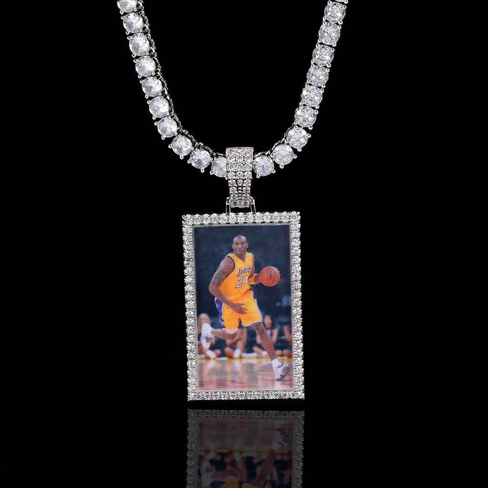 Custom Iced Out Rectangular Memory Pendant Silver Plating