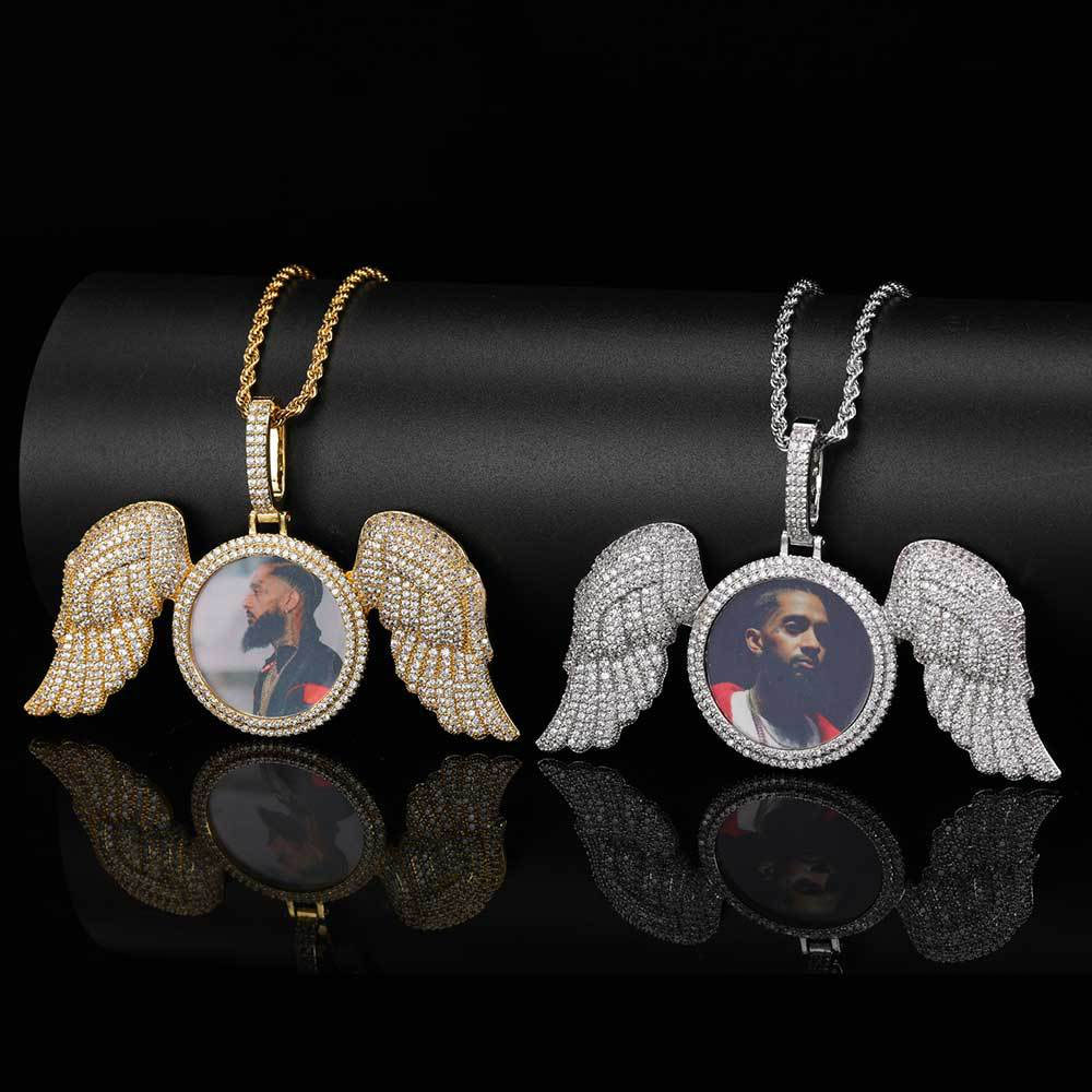 Custom Large Iced Angel Wings Photo Pendant Factory