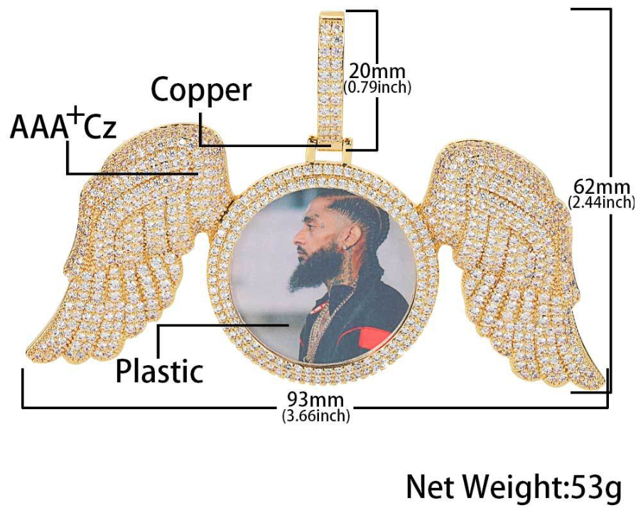 Custom Large Iced Angel Wings Photo Pendant Custom Large Iced Angel Wings Photo Pendant