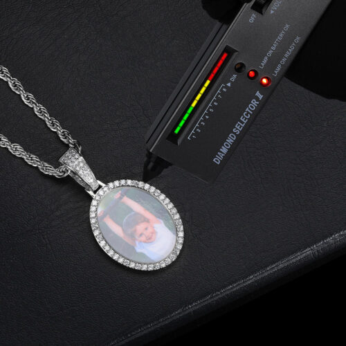 Custom Moissanite Oval Photo Pendant Necklace