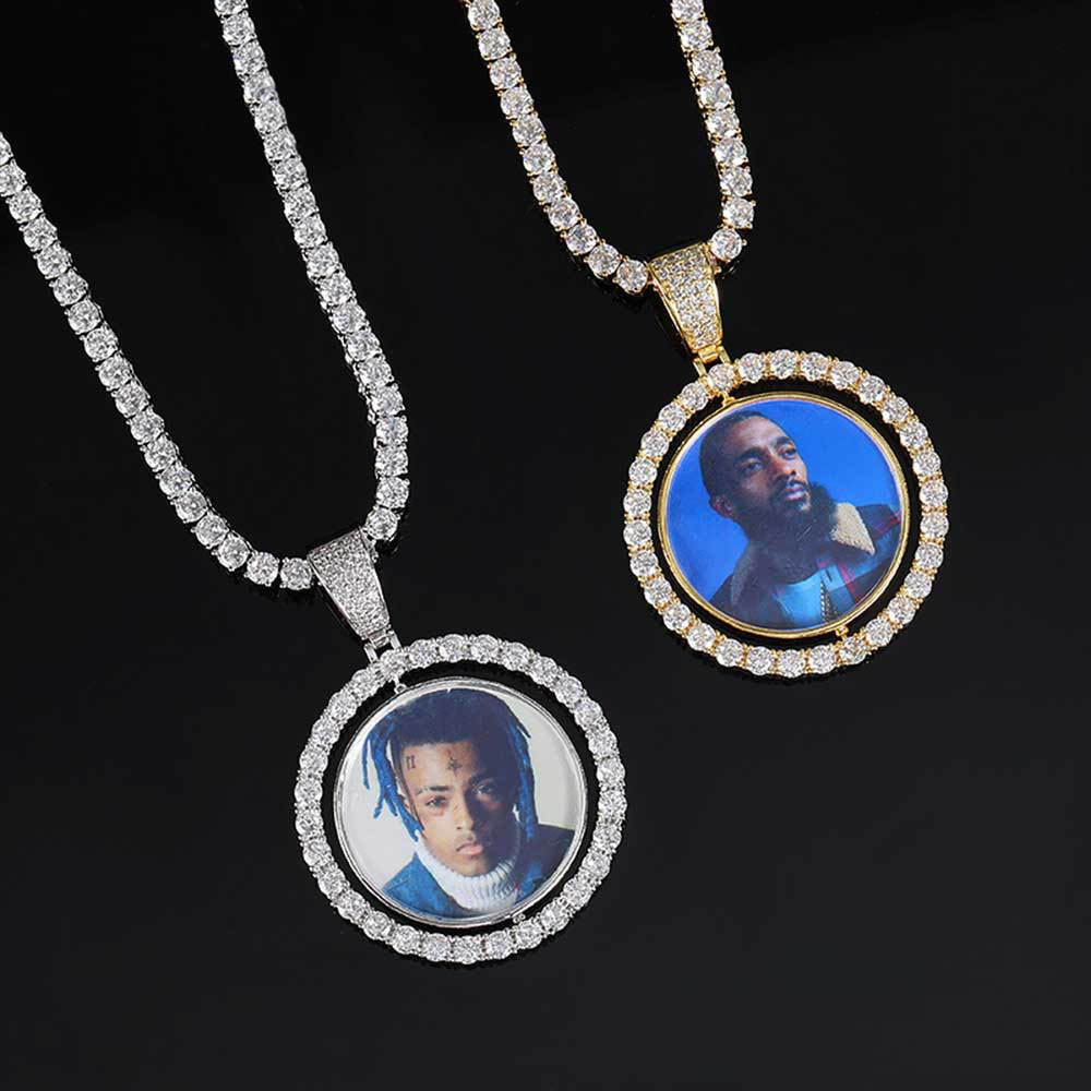 Custom VVS Moissanite Double-sided Photo Pendant Necklace Wholesale