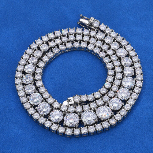 Graduated Cubic Zirconia Tennis Link Chain Necklace Rhodium Plating