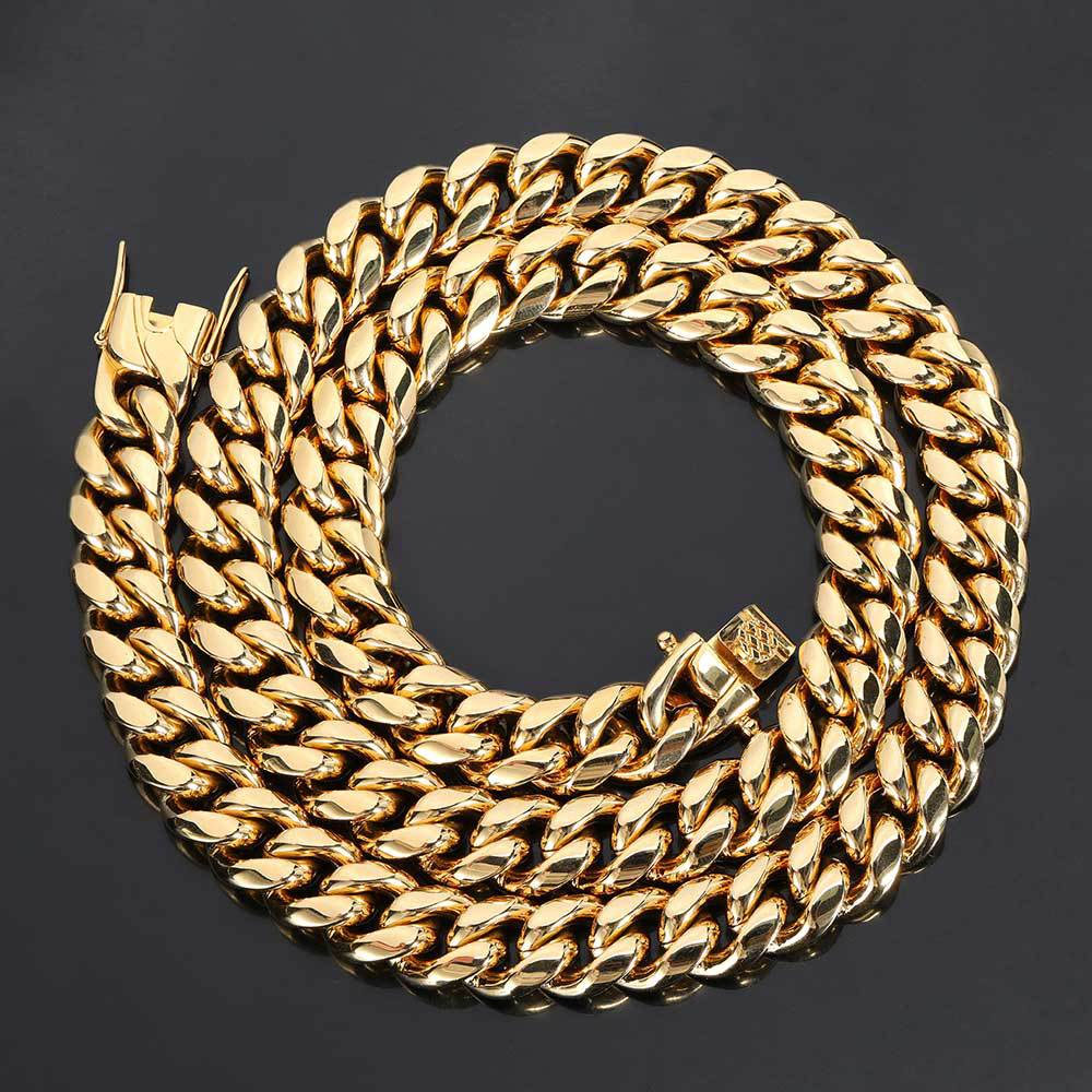 Heavy Stainless Steel Cuban Link Chain Necklace 18k Gold Plating