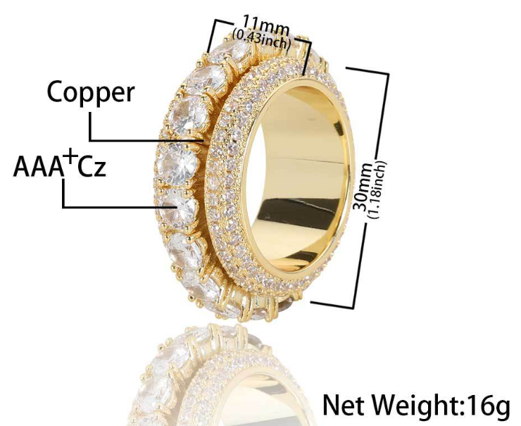 Hip Hop Iced Out CZ Spinning Ring for Men