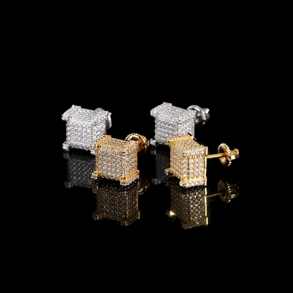 Micro Pave Iced Out Hip Hop Square Stud Earrings