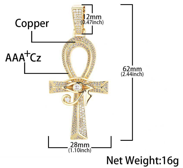Iced Out 3D Eye of Horus Ankh Cross Pendant
