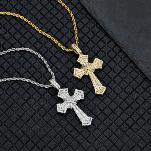 iced out baguette cz cross pendant