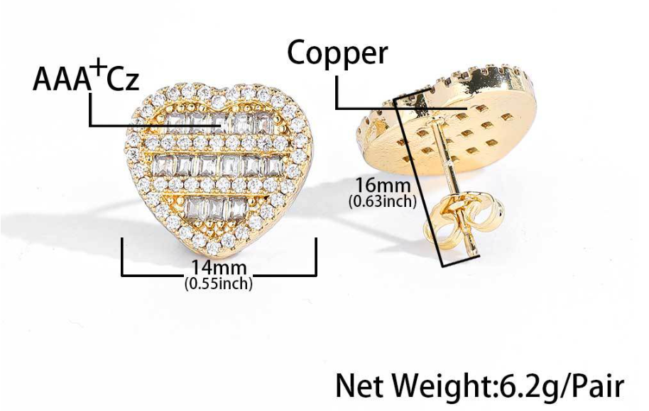Iced Out Baguette Heart Stud Earring Vendor