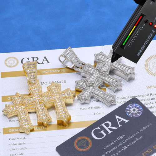 Iced Out Baguette Moissanite Triple Cross Pendant Manufacturer
