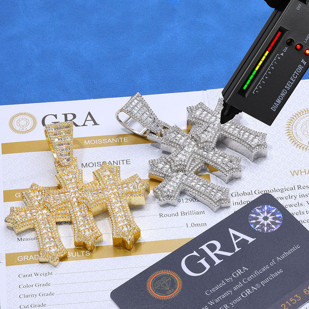 Iced Out Baguette Moissanite Triple Cross Pendant Manufacturer