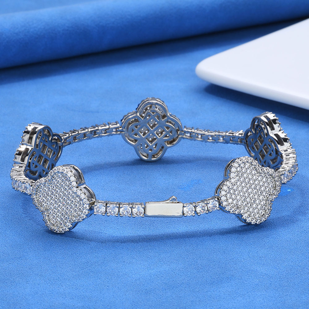 Iced Out CZ 4 Leaf Clover Tennis Bracelet in 925 Sterling Silver