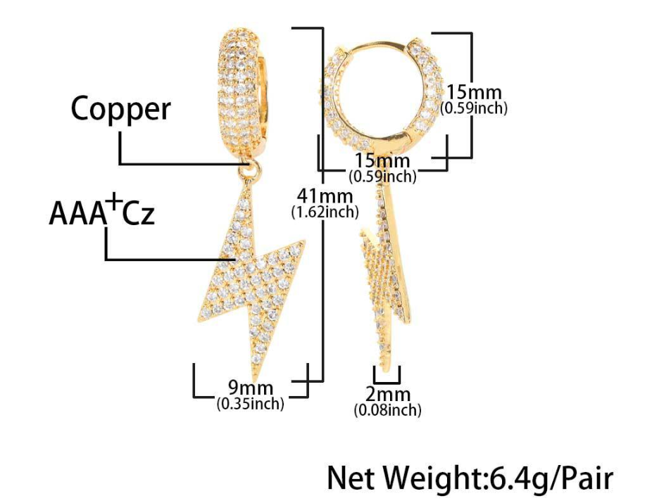 Iced Out CZ Lightning Bolt Dangle Earrings Supplier