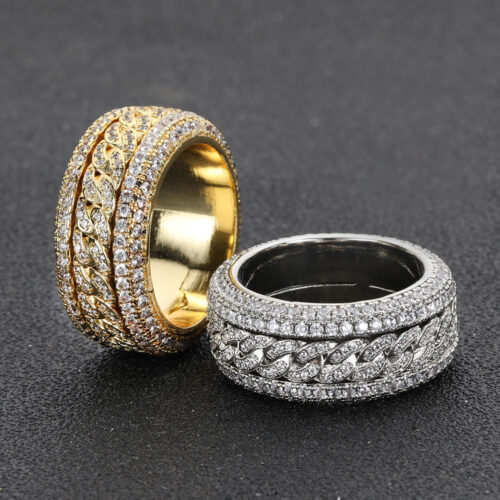 Iced Out CZ Spinning Cuban Band Ring for Men Wholesale