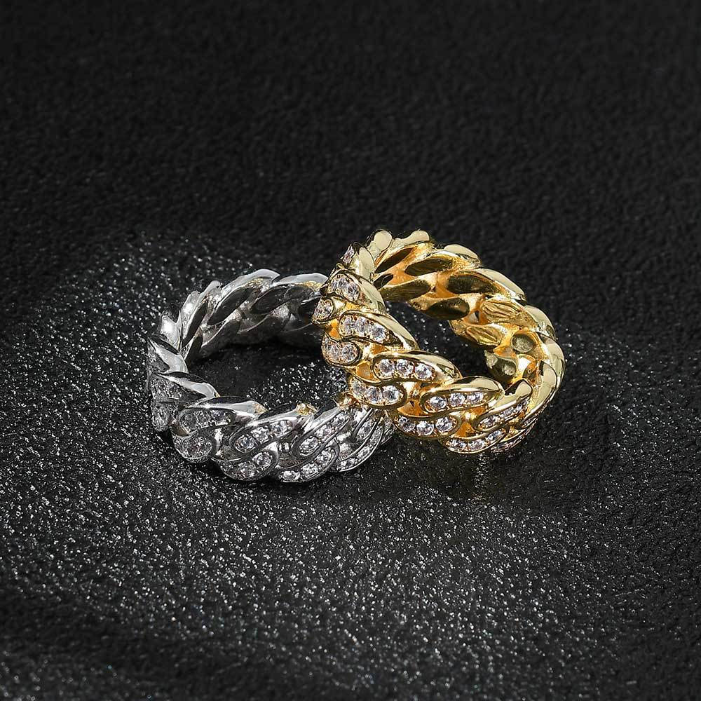 Iced Out Cuban Band Ring Streetwear Jewelry Wholesale