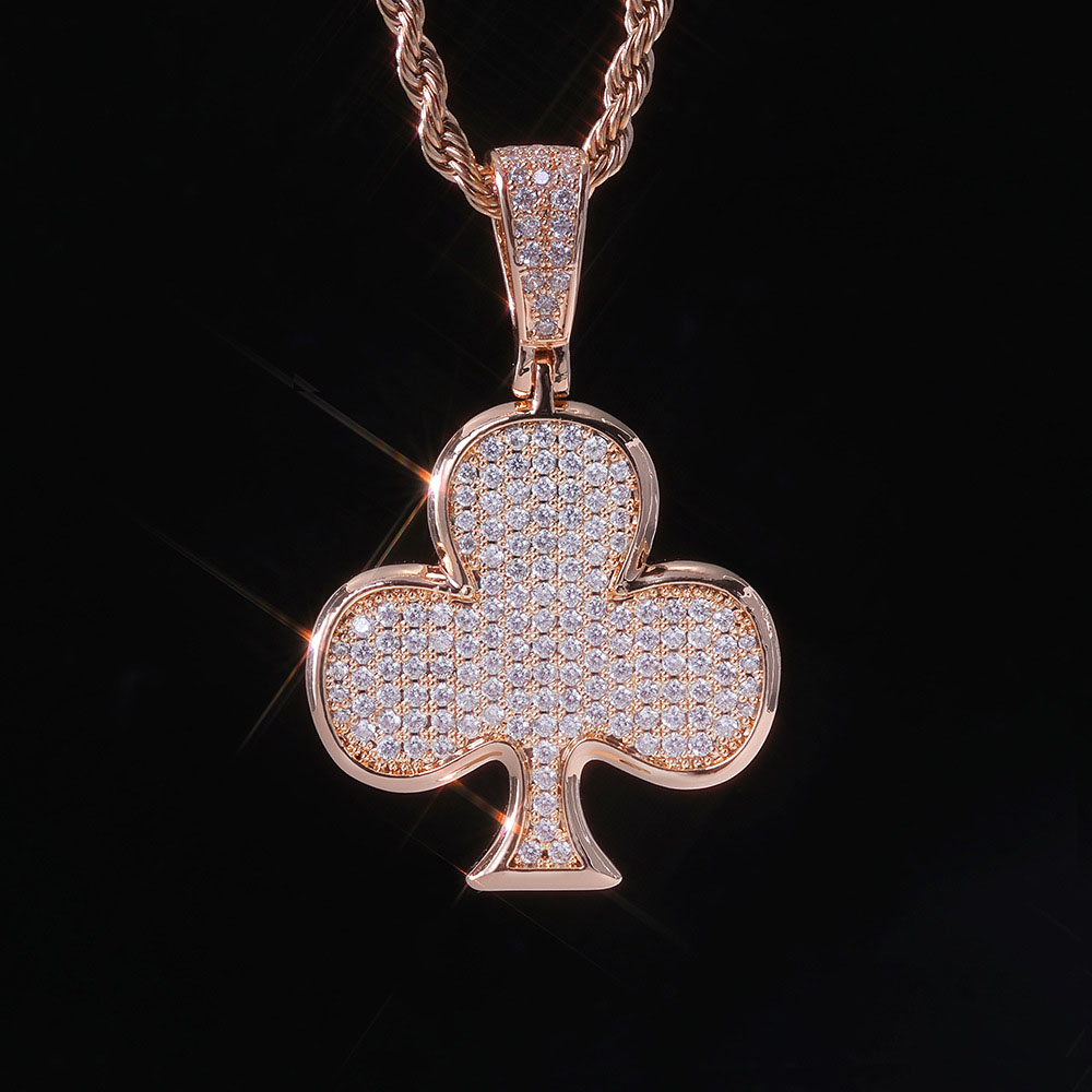 Iced Out Cubic Zirconia Club Symbol Pendant Rose Gold Plating